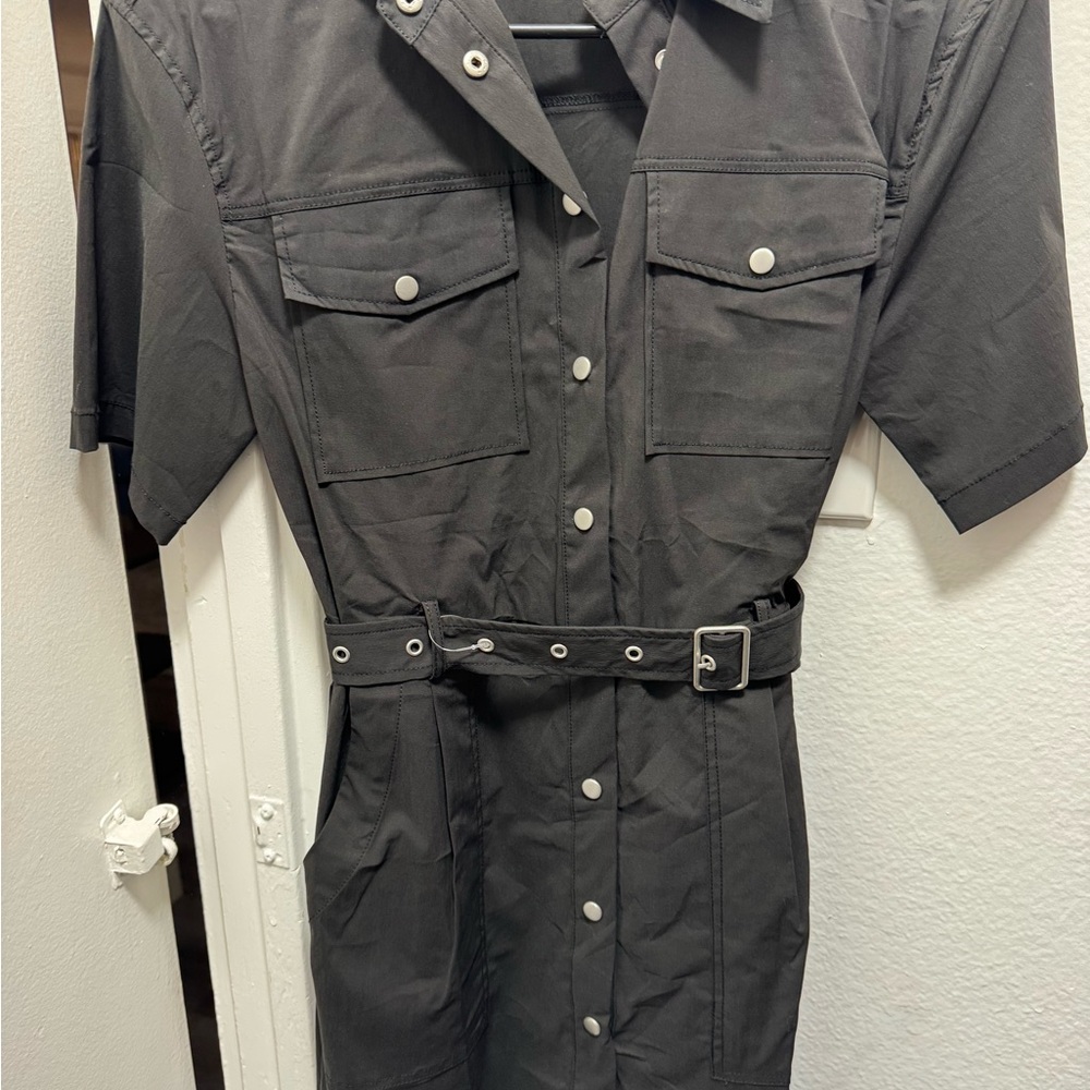 Mango Black Snap-Front Utility Shirt